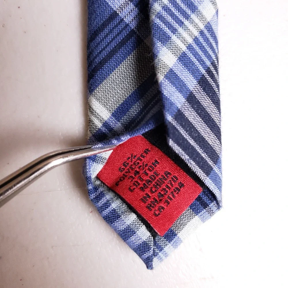 Alfani Plaid Necktie‎ Mens Blue Cotton Blend Preppy Prep Classic Geometric Ties